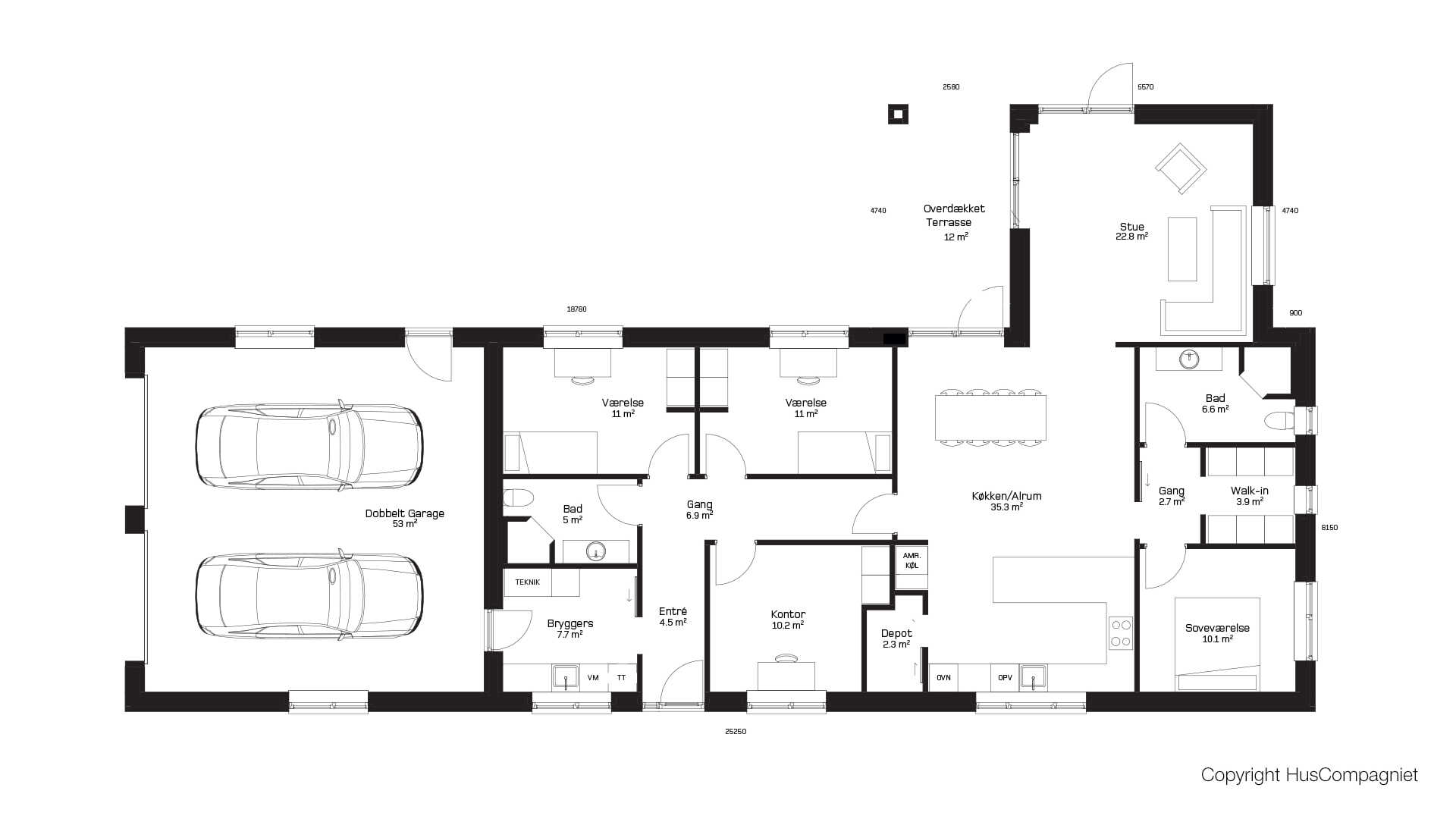 Plantegning Vinkelhus 170 M2 Huscompagniet