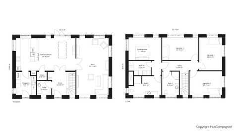 Vores planløsninger kan tilpasses som det passer dig. Her er god inspiration til et stort 2-plans hus med tre børneværelser plus soveværelse med walk in closet. 
Bemærk også at førstesalen helt og holdent er forbeholdt sove- og badeværelser.