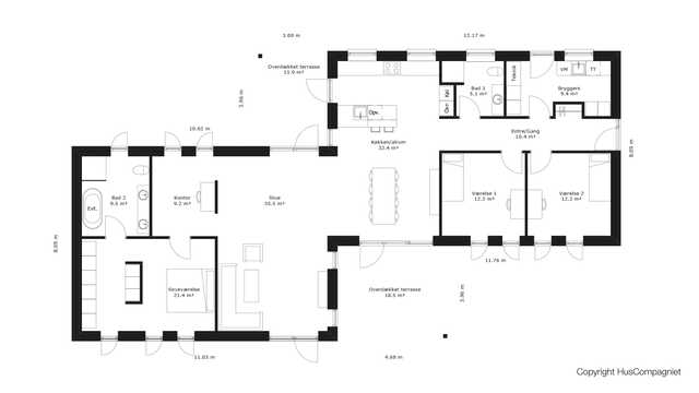 Indret helt som det passer jer, eller lad jer inspirere af dette 186 kvm forskudte hus. Huset er indrettet med to børneværelser plus soveværelse. Bemærk især halvvæggen i stuen, der giver plads til kontorplads. 