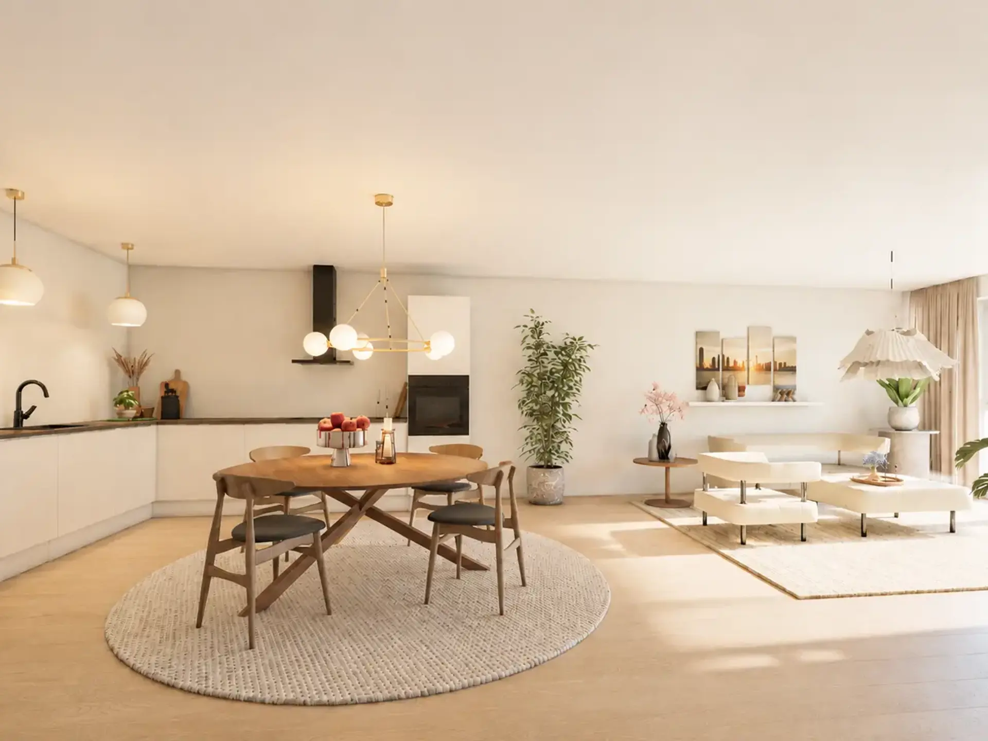 Visualisering af køkken fra gårdhavehusprojektet Hareholm